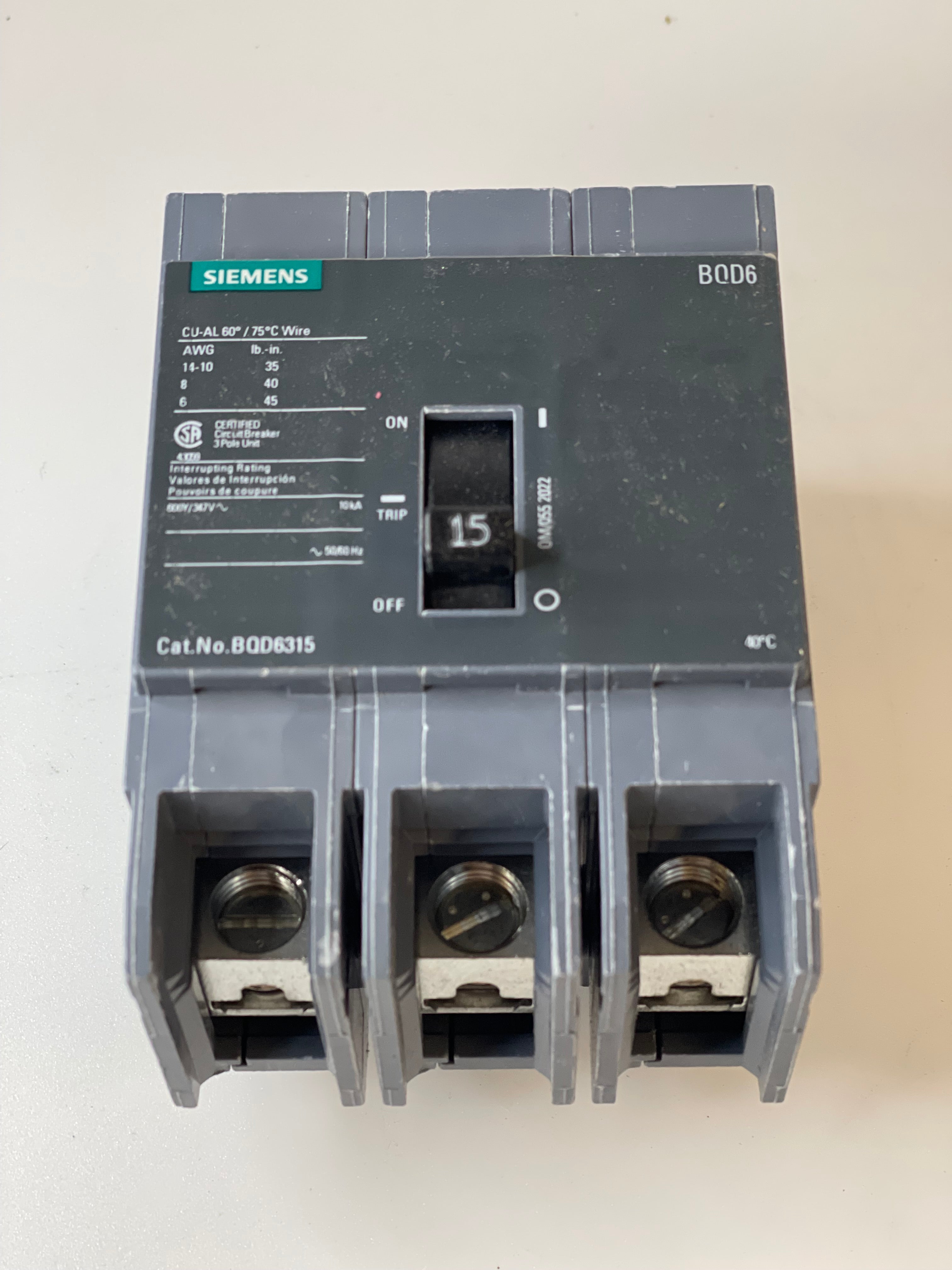 BQD6315 15AMP SIEMENS MOLDED CASE CIRCUIT BREAKER